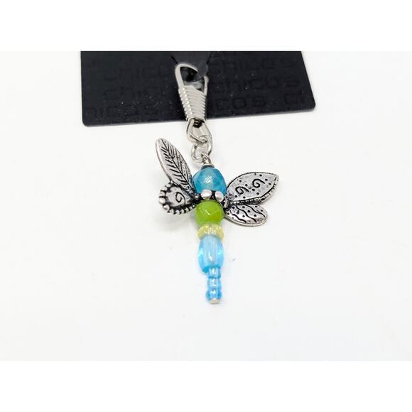 Chico's Zipper Charm Silver Tone Beaded Dragonfly New - Picture 2 of 3